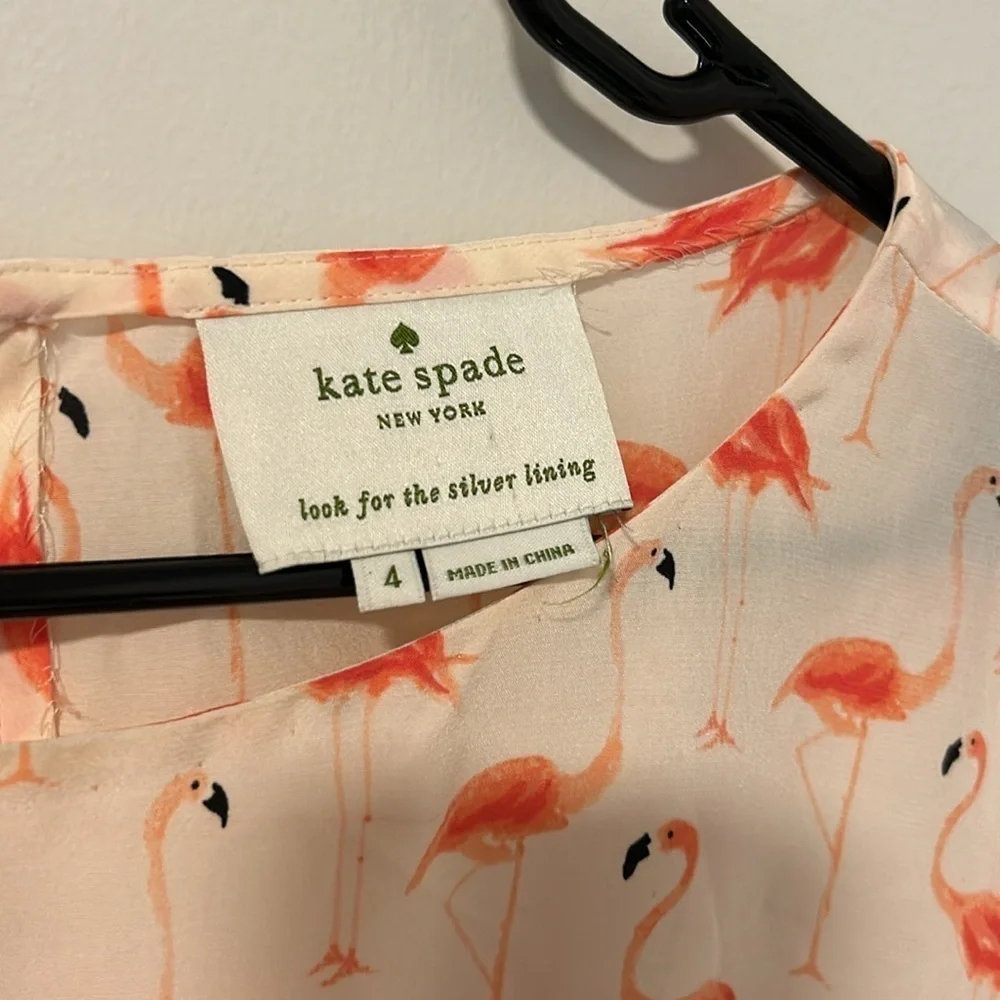 Kate Spade Flamingo Novelty Print 54% Silk Blend Dress Pockets Tropical Size 4
